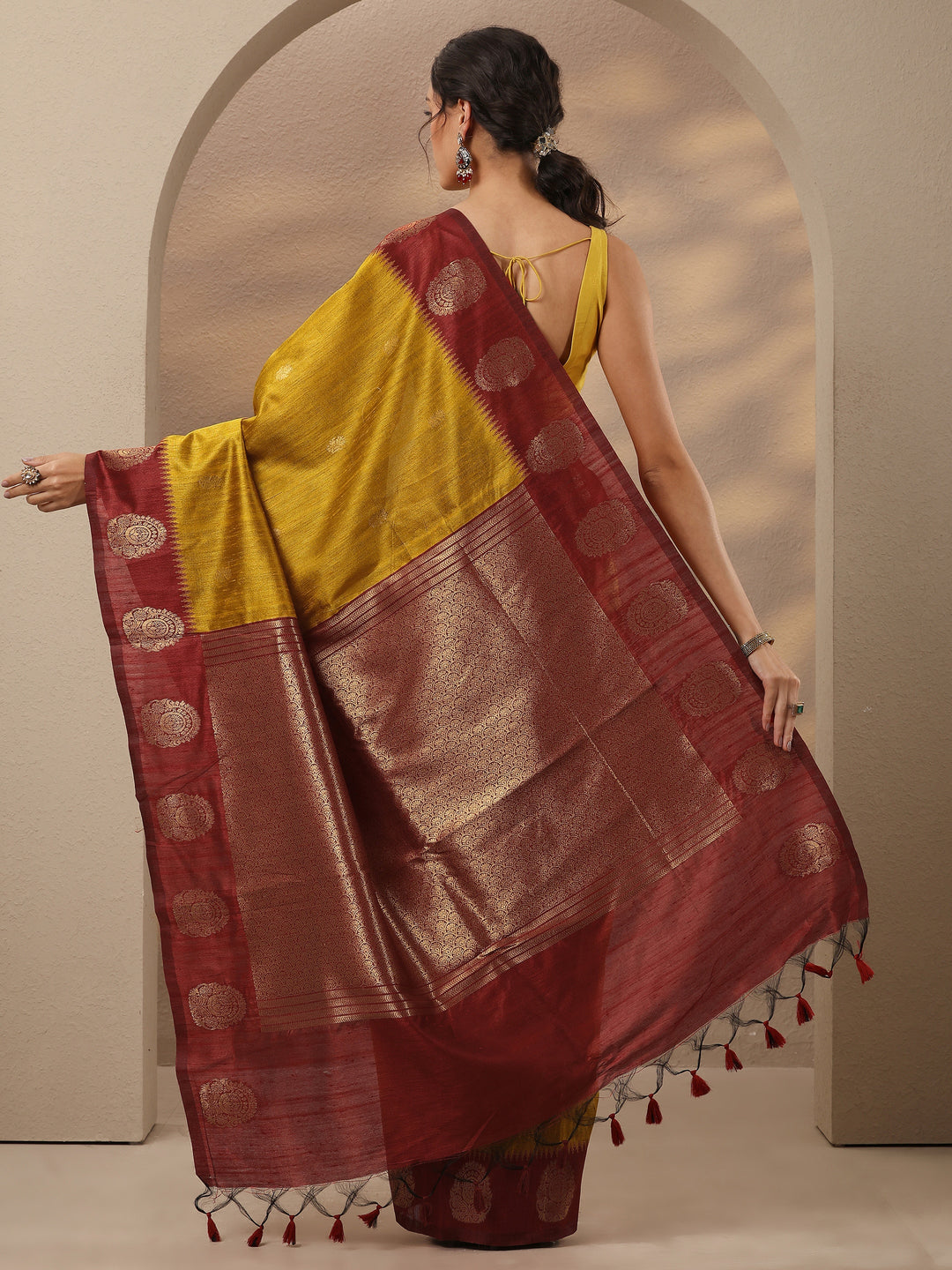  Mustard Woven Design Silk Blend Saree With Unstitched Blouse Piece 