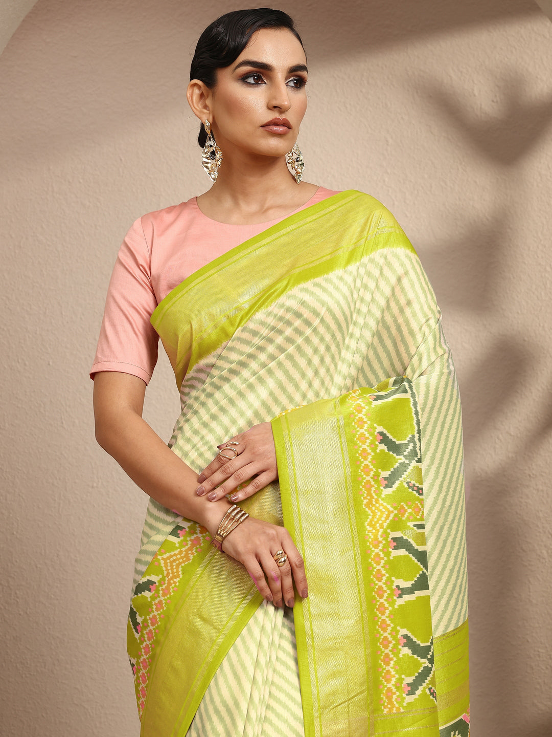  Green Leheriya Printed Silk Blend Saree With Unstitched Blouse Piece 
