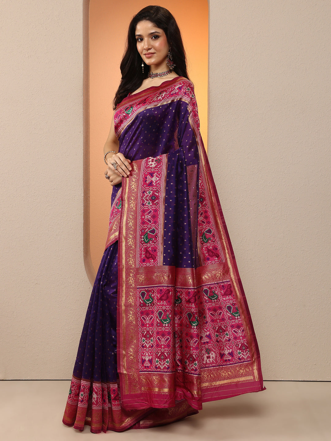  Purple Woven Design Silk Blend Saree With Unstitched Blouse Piece 