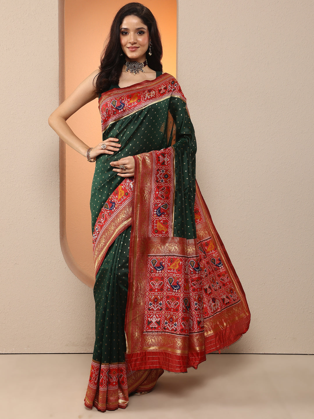  Green Woven Design Silk Blend Saree With Unstitched Blouse Piece 