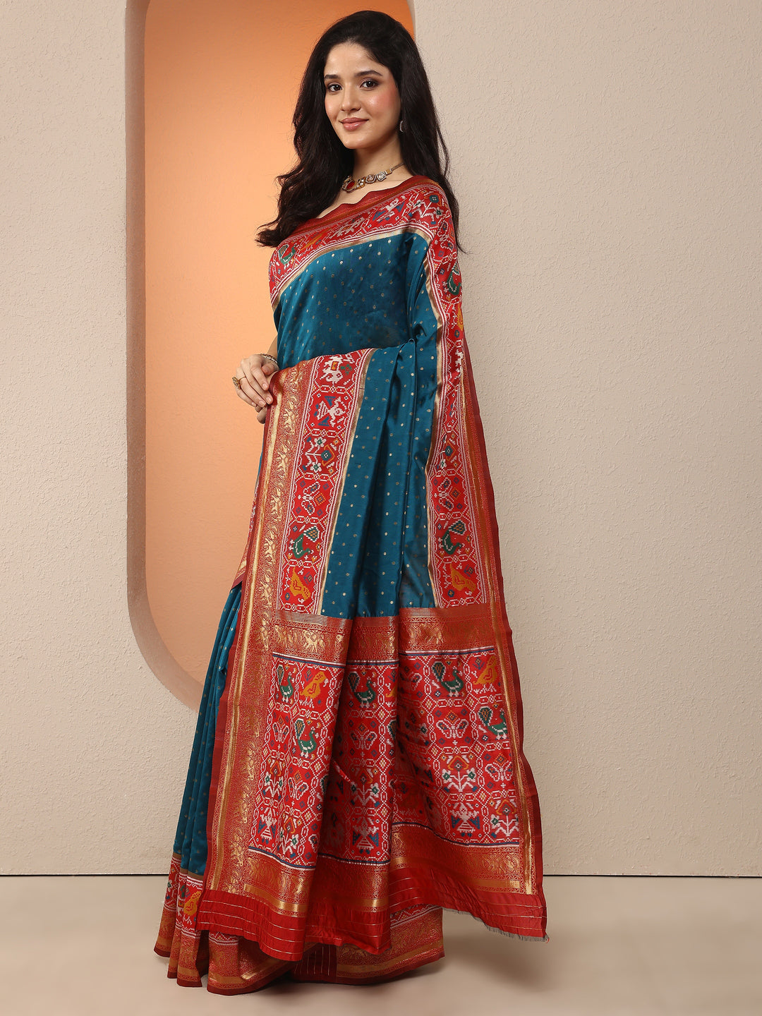  Teal  Woven Design Silk Blend Saree With Unstitched Blouse Piece 