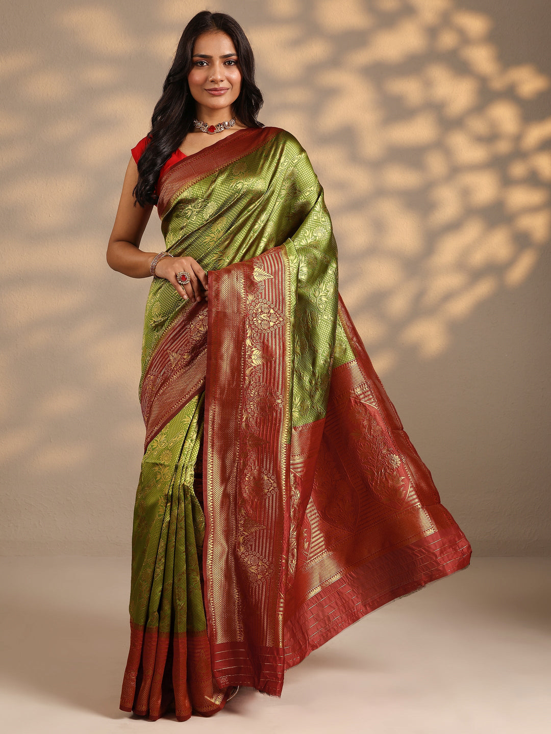  Green Woven Design Silk Blend Saree With Unstitched Blouse Piece 