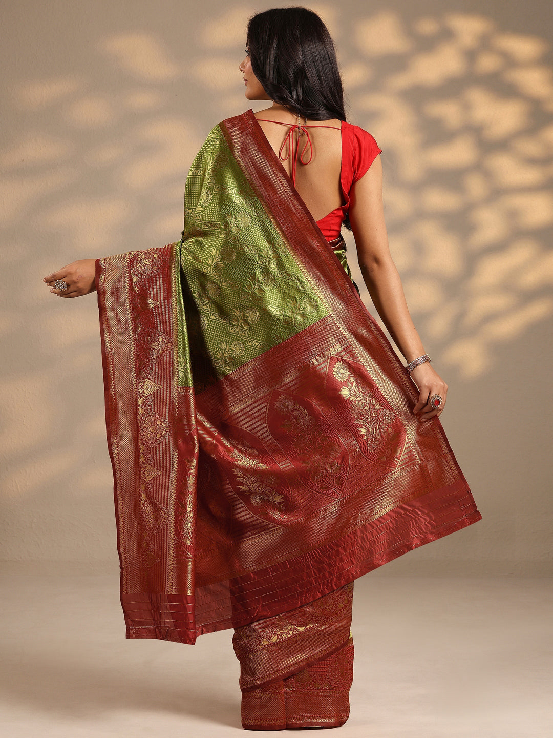  Green Woven Design Silk Blend Saree With Unstitched Blouse Piece 