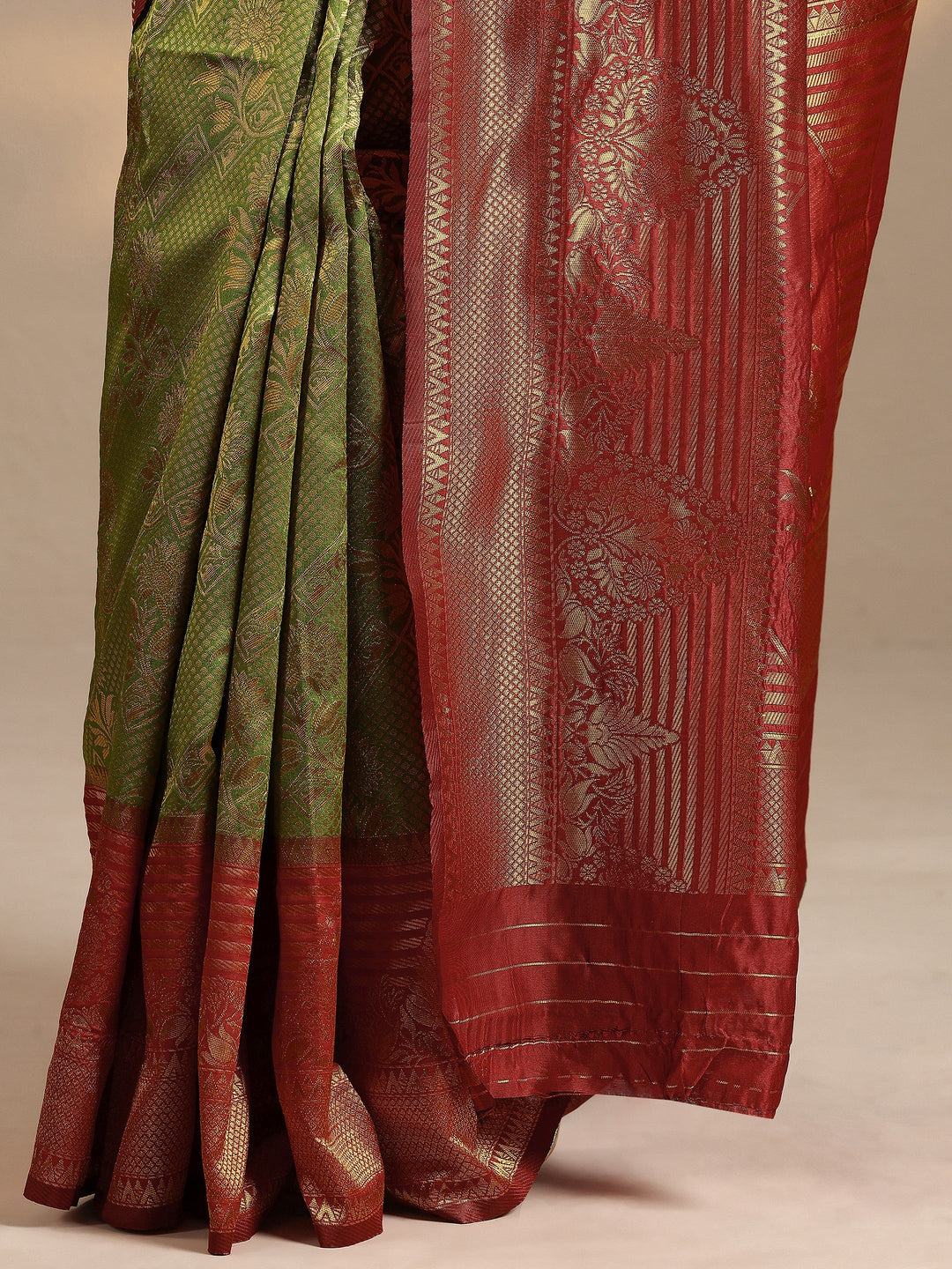  Green Woven Design Silk Blend Saree With Unstitched Blouse Piece 