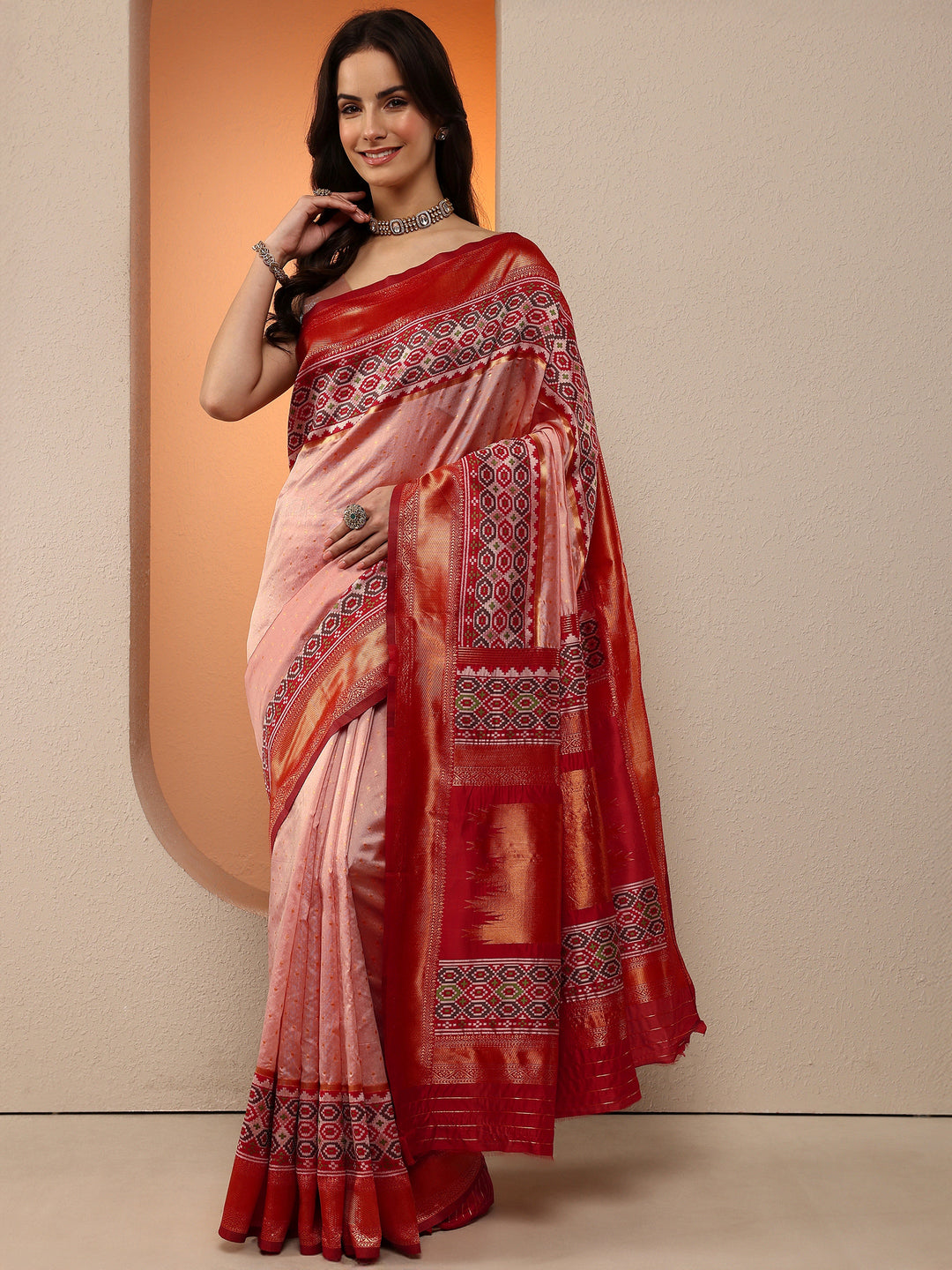  Pink Woven Design Silk Blend Saree With Unstitched Blouse Piece 