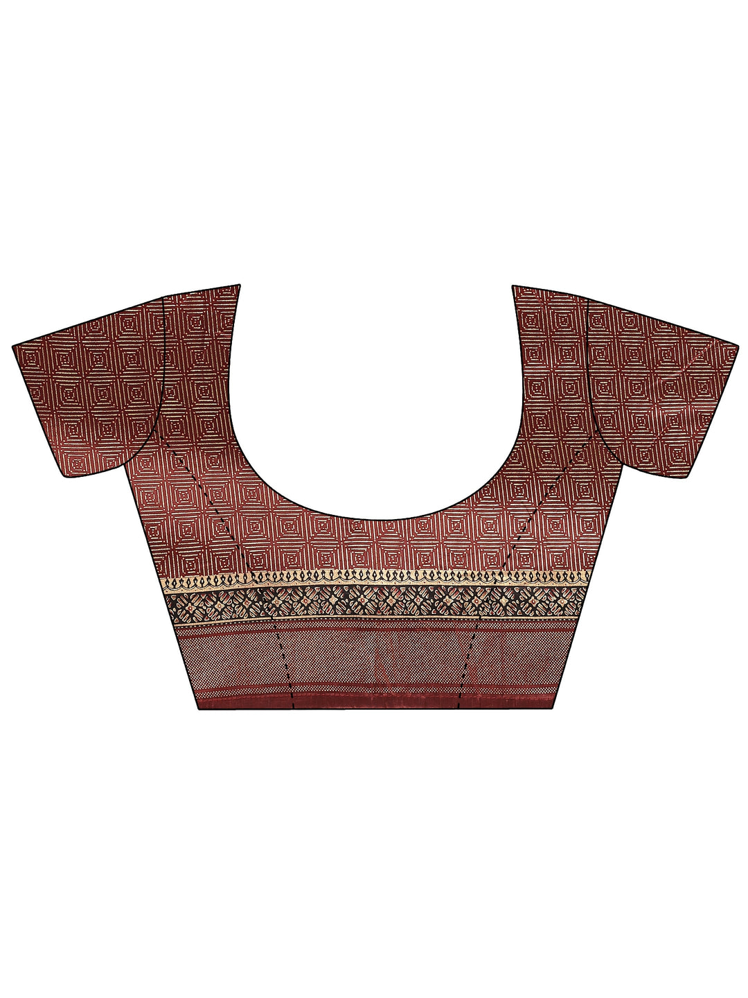  Beige Chevron Printed Silk Blend Saree With Unstitched Blouse Piece 