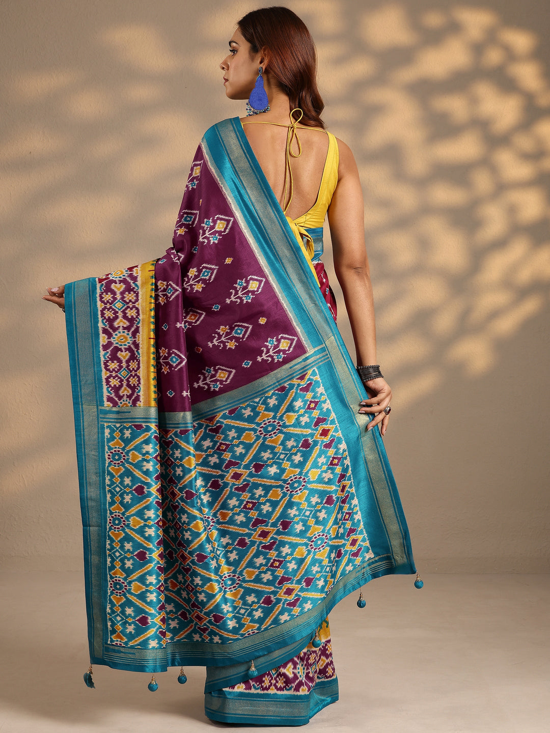  Burgundy Printed Silk Blend Saree With Unstitched Blouse Piece 
