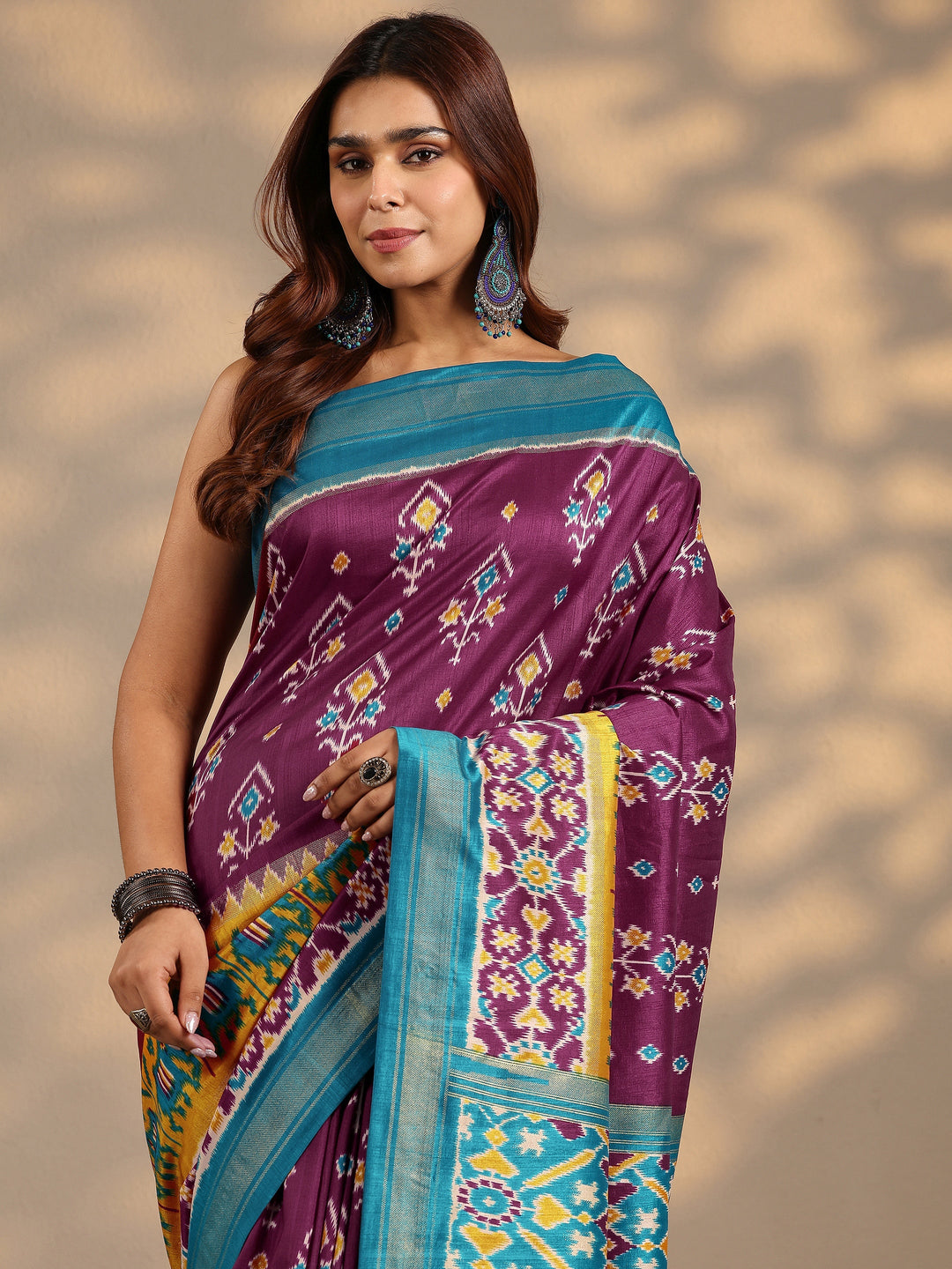 Burgundy Printed Silk Blend Saree With Unstitched Blouse Piece 