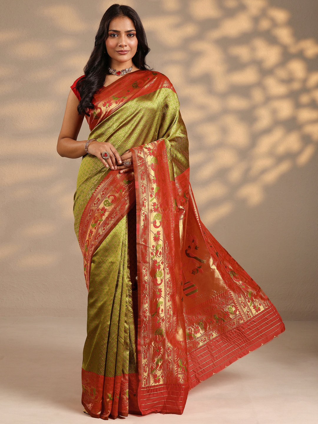  Green Woven Design Silk Blend Saree With Unstitched Blouse Piece 