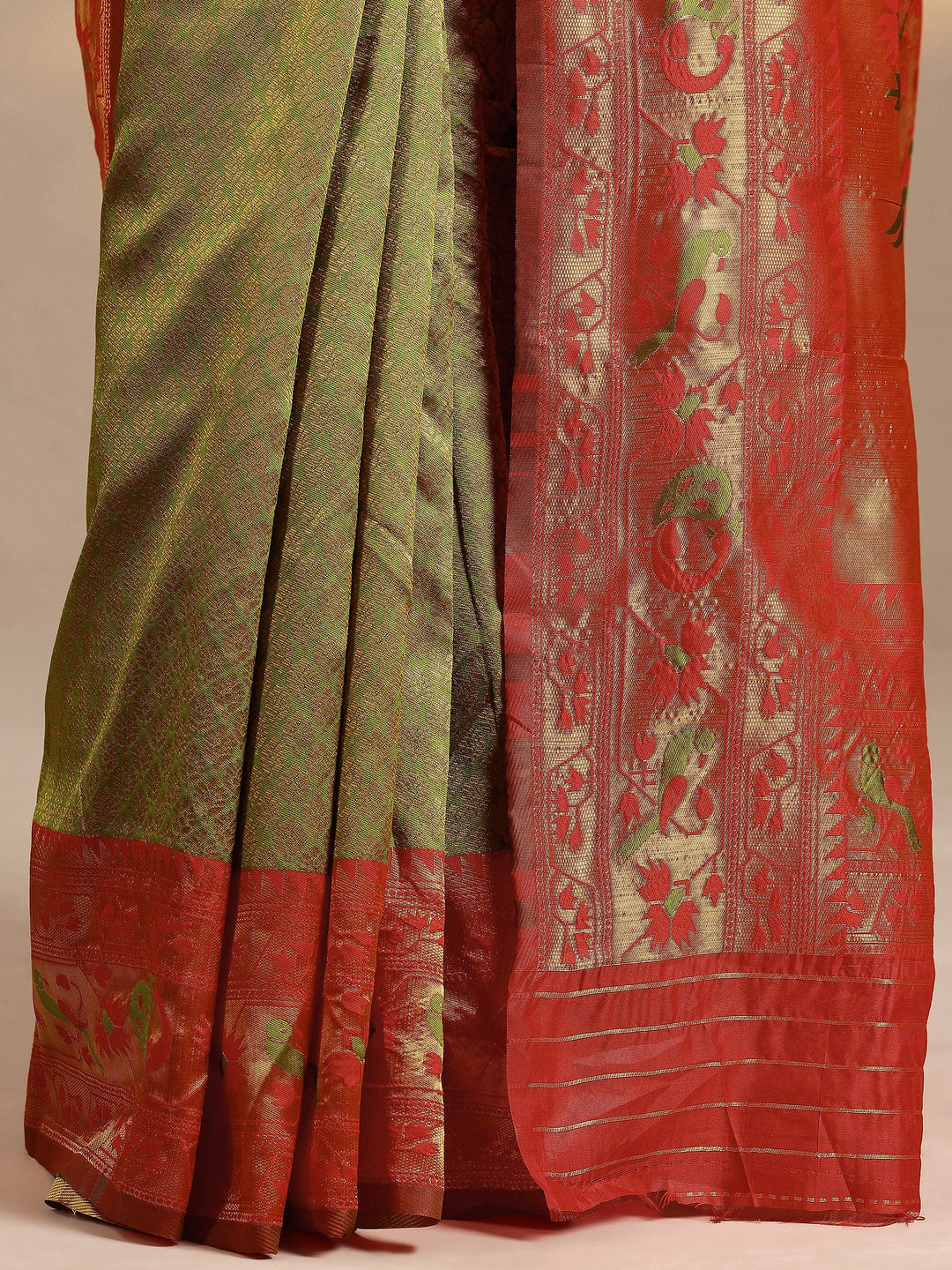  Green Woven Design Silk Blend Saree With Unstitched Blouse Piece 