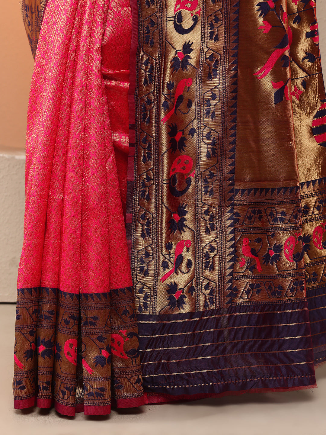  Red Woven Design Silk Blend Saree With Unstitched Blouse Piece 