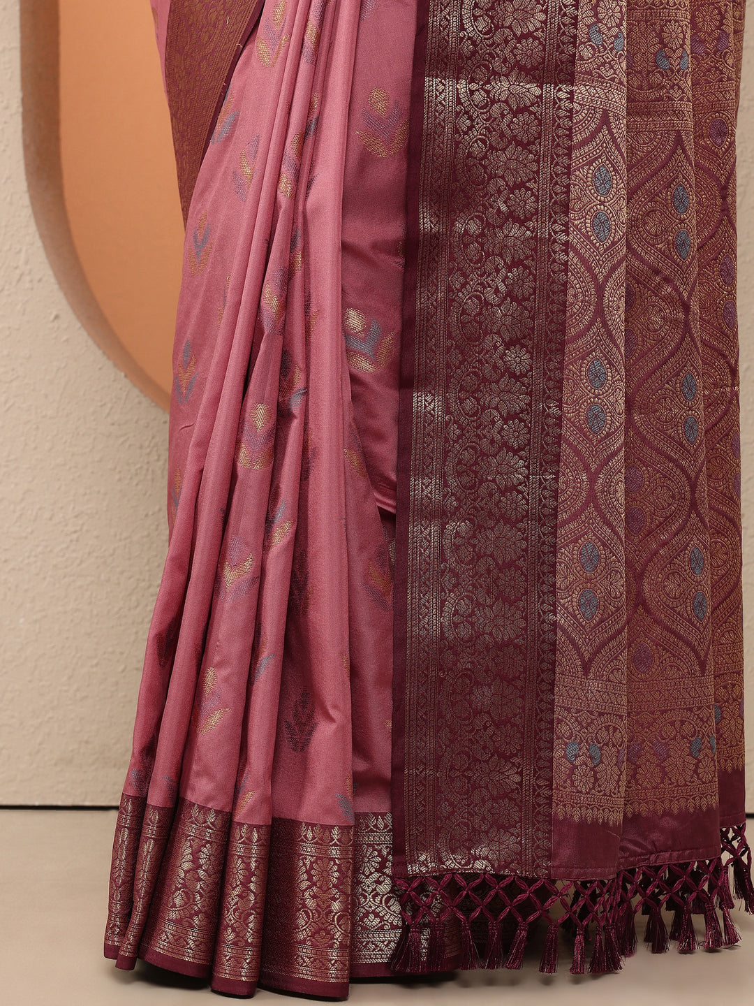  Pink Woven Design Silk Blend Saree With Unstitched Blouse Piece 