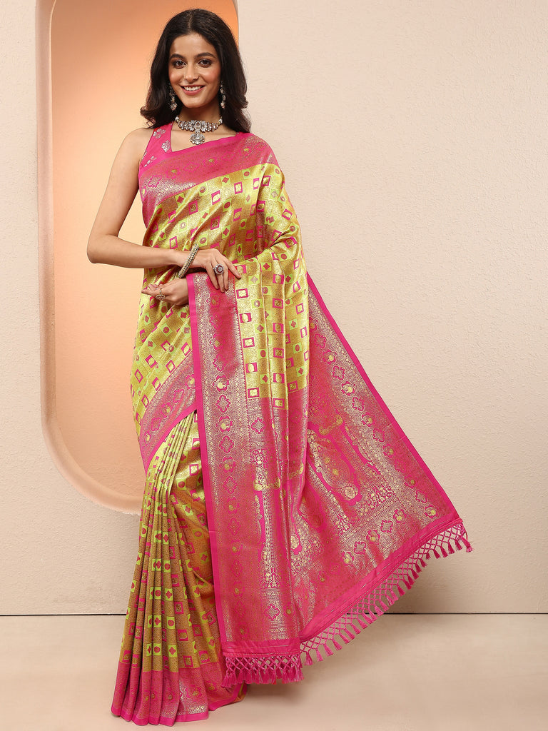 Libas Gold Woven Design Silk Blend Sarees With Unstitched Blouse Piece