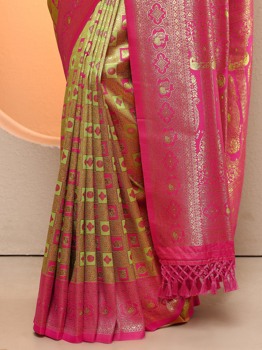  Gold Woven Design Silk Blend Sarees With Unstitched Blouse Piece 