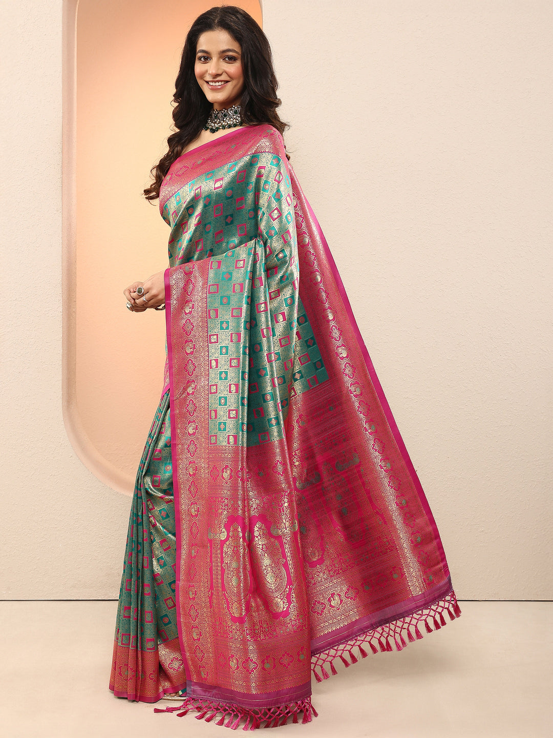  Green Woven Design Silk Blend Sarees With Unstitched Blouse Piece 
