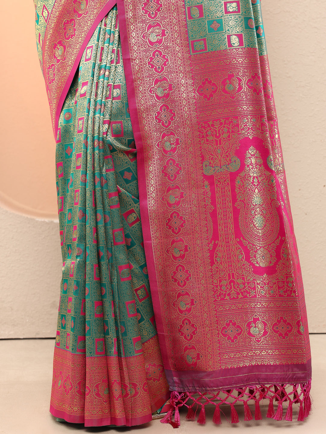  Green Woven Design Silk Blend Sarees With Unstitched Blouse Piece 
