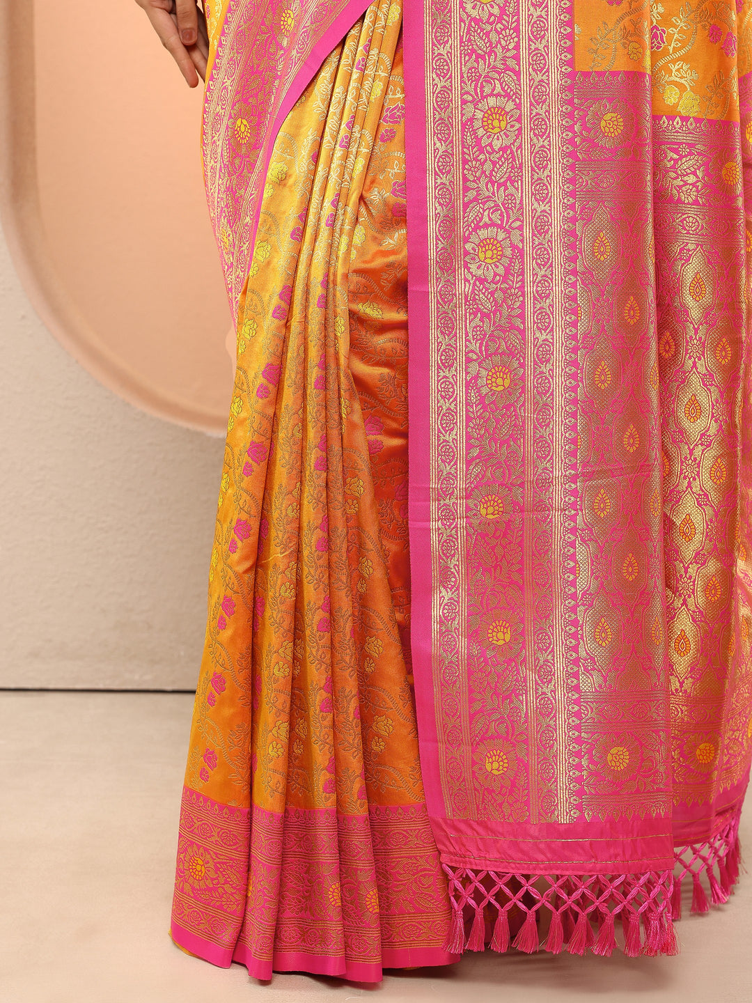  Mustard Woven Design Silk Blend Sarees With Unstitched Blouse Piece 