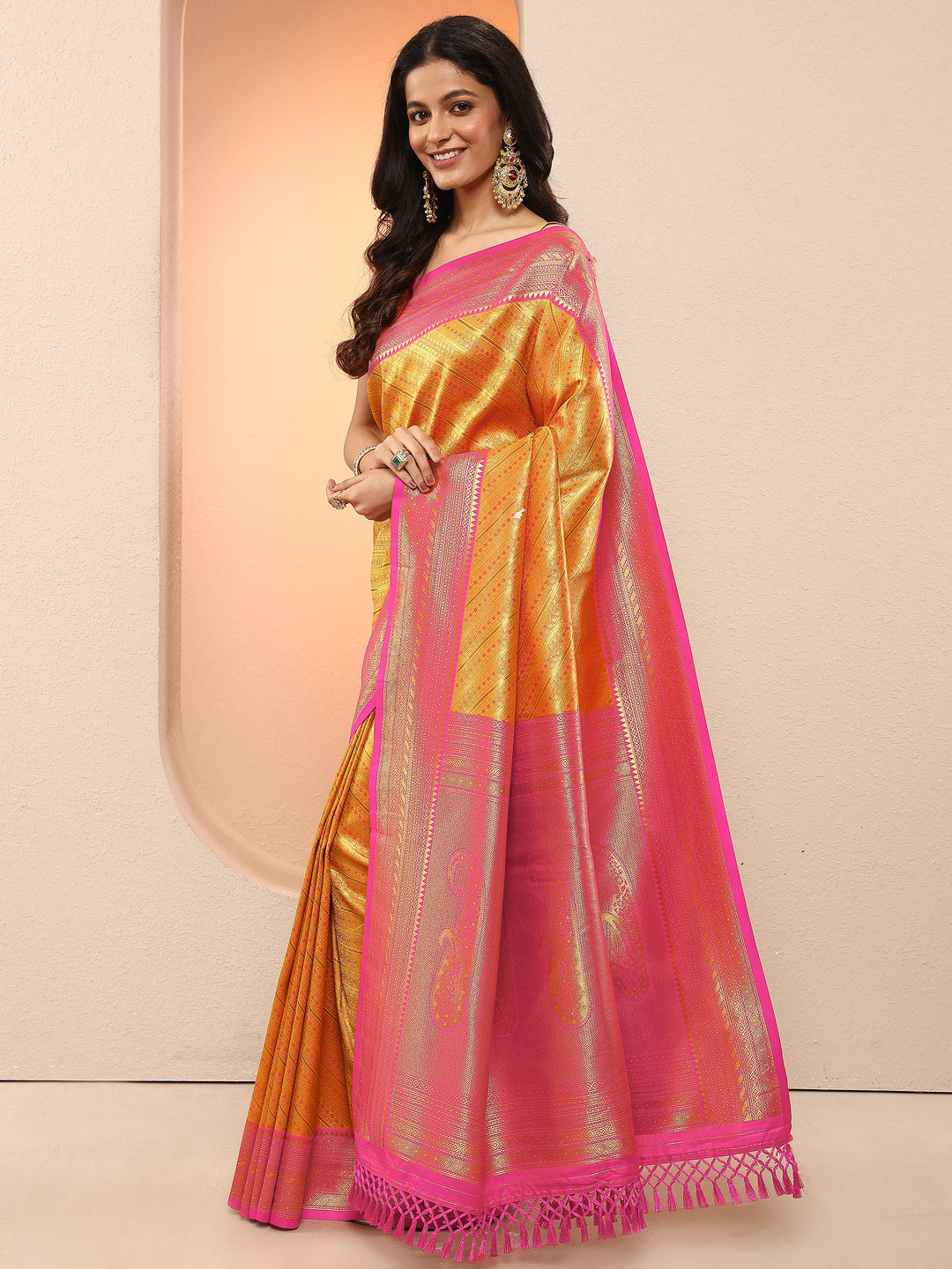  Mustard Woven Design Silk Blend Sarees With Unstitched Blouse Piece 
