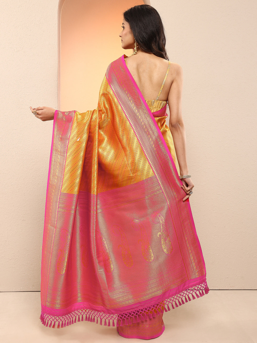  Mustard Woven Design Silk Blend Sarees With Unstitched Blouse Piece 