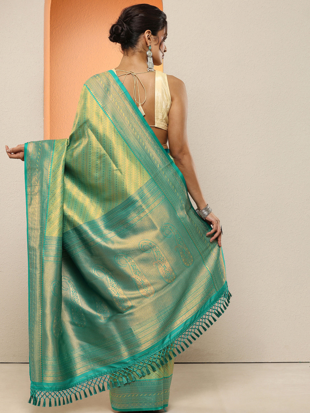  Green Woven Design Silk Blend Sarees With Unstitched Blouse Piece 