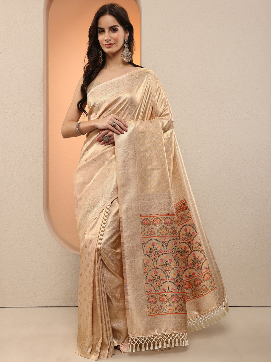  Gold Woven Design Silk Blend Saree With Unstitched Blouse Piece 