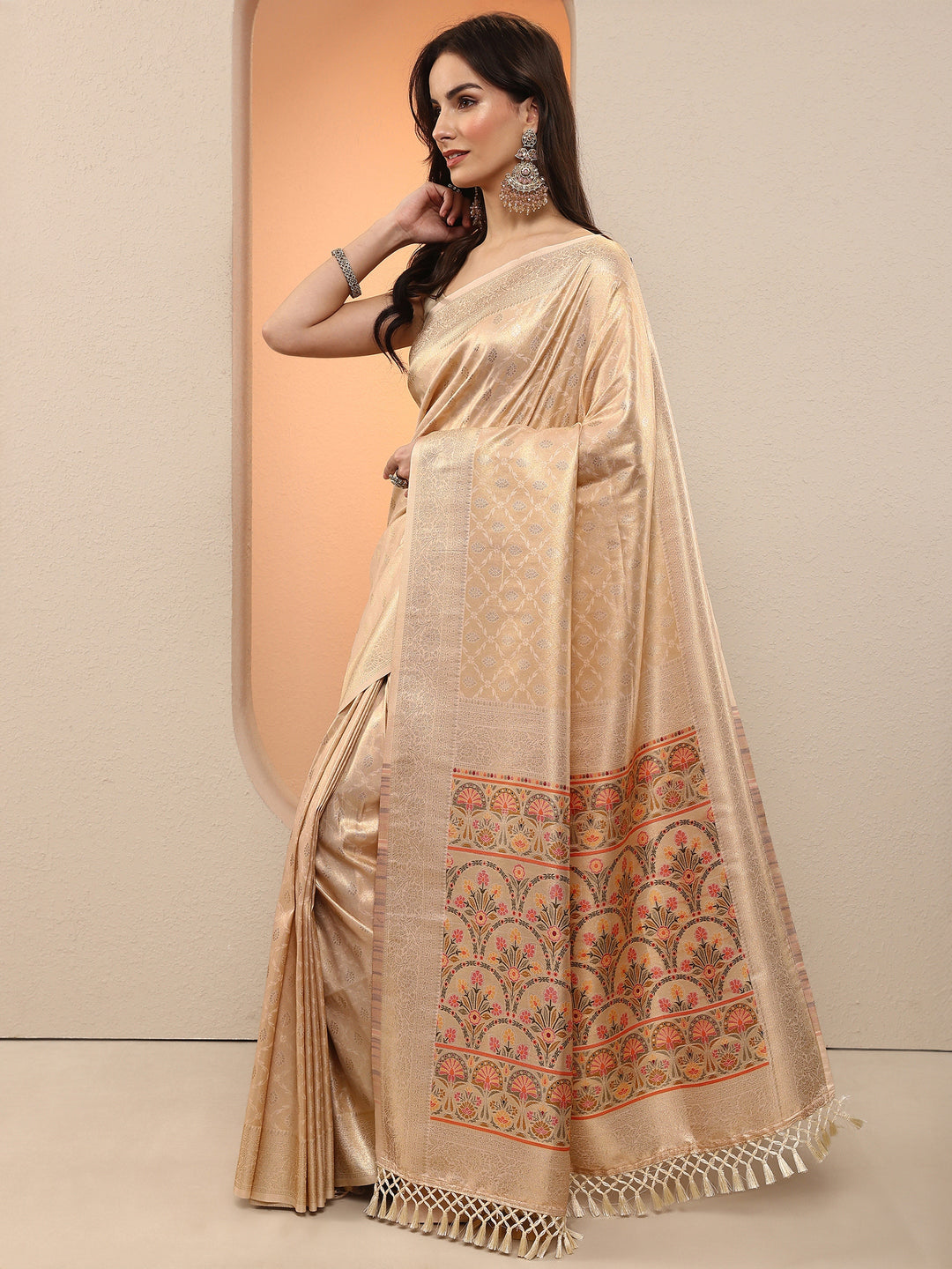  Gold Woven Design Silk Blend Saree With Unstitched Blouse Piece 