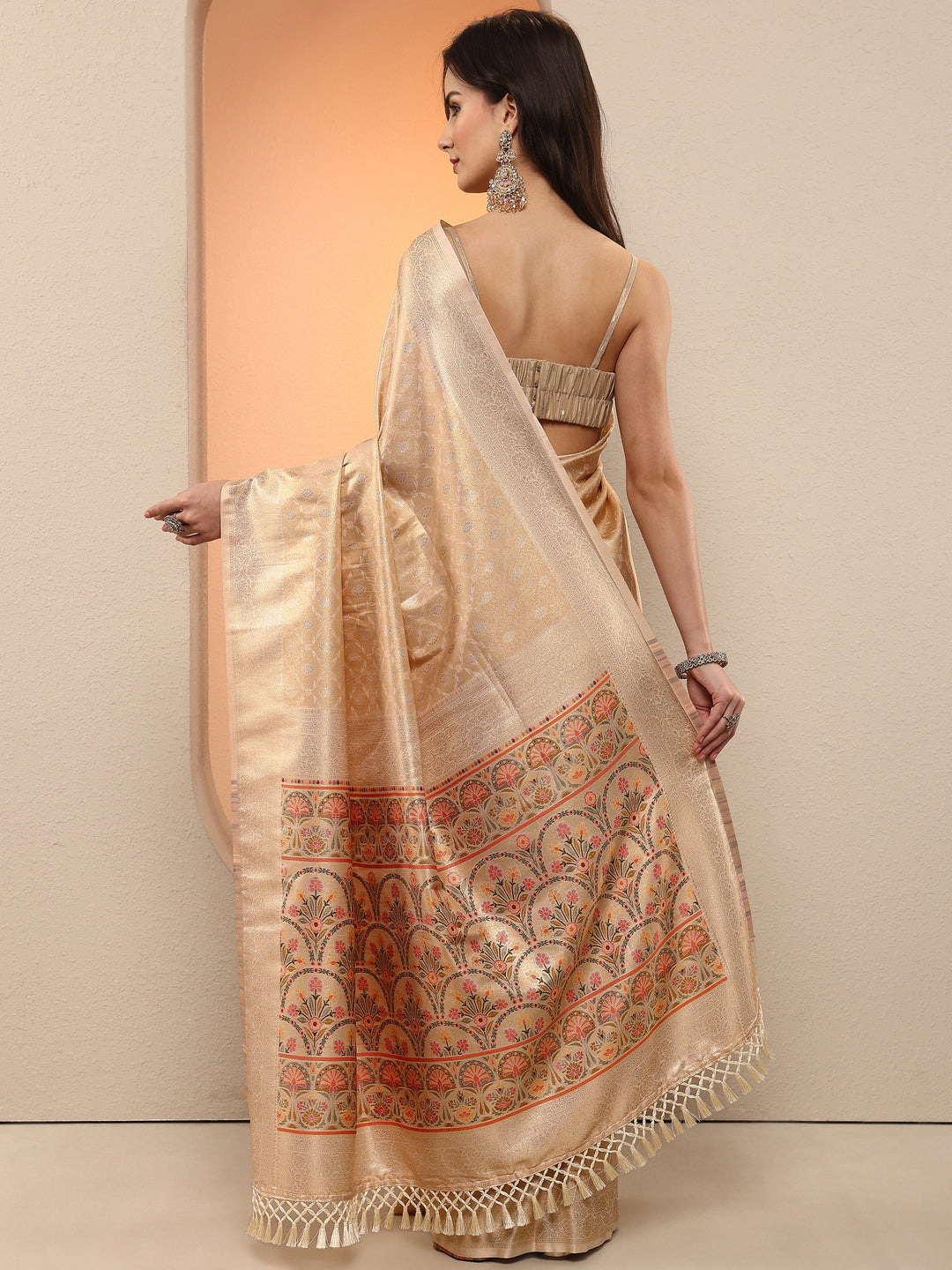  Gold Woven Design Silk Blend Saree With Unstitched Blouse Piece 