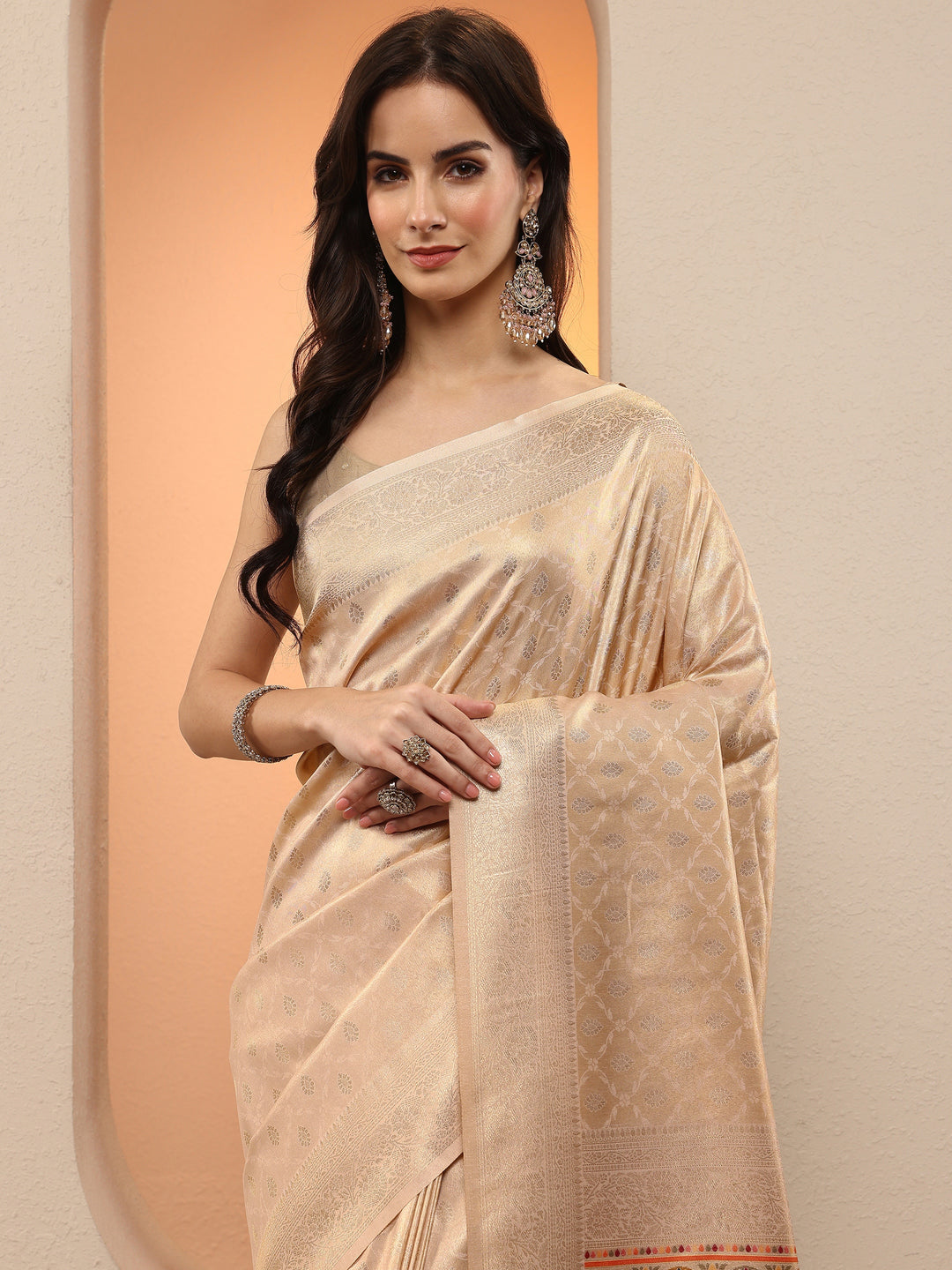  Gold Woven Design Silk Blend Saree With Unstitched Blouse Piece 