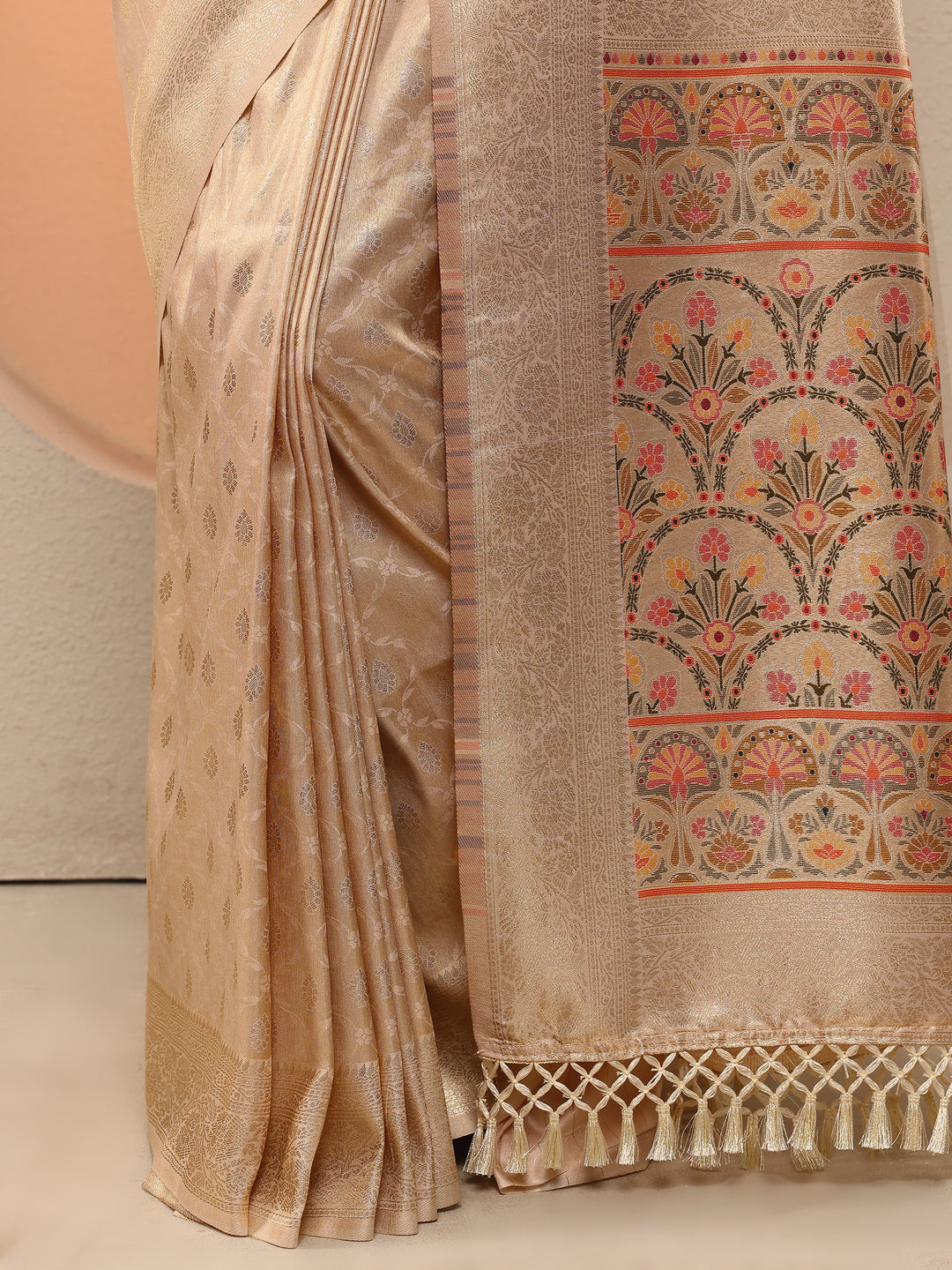  Gold Woven Design Silk Blend Saree With Unstitched Blouse Piece 