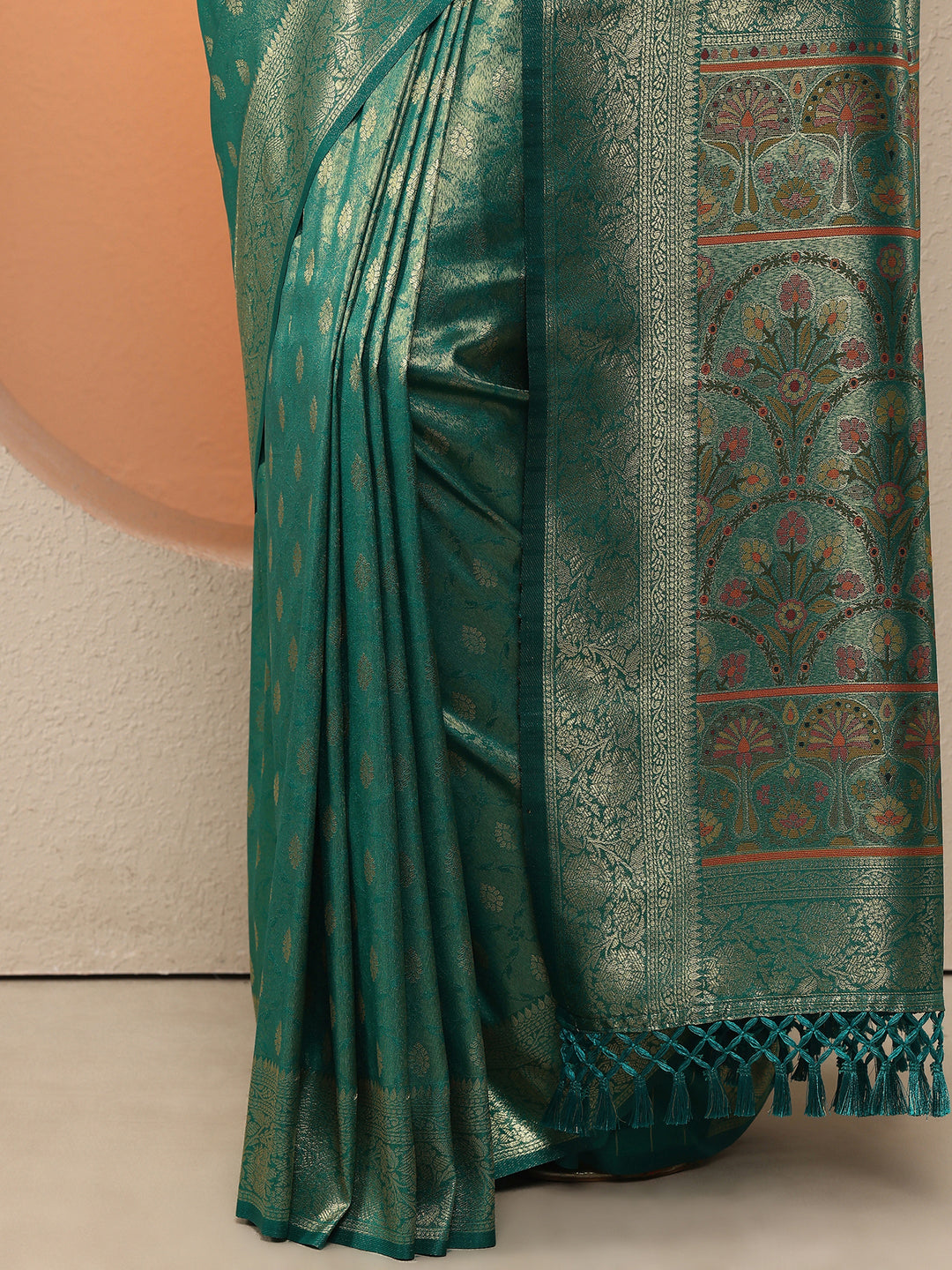  Green Woven Design Silk Blend Saree With Unstitched Blouse Piece 