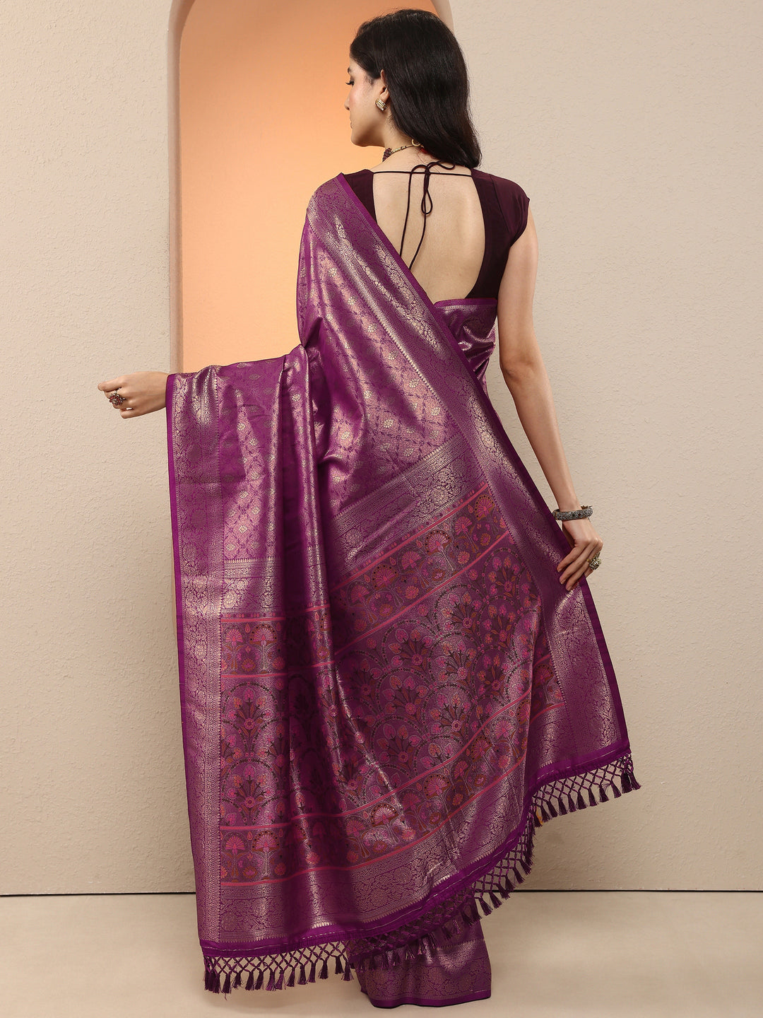  Purple Woven Design Silk Blend Saree With Unstitched Blouse Piece 