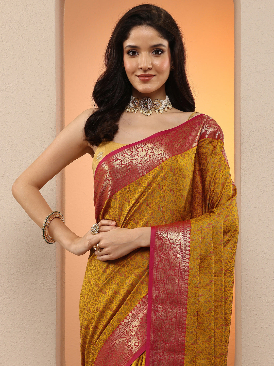  Mustard Woven Design Silk Blend Saree With Unstitched Blouse Piece 