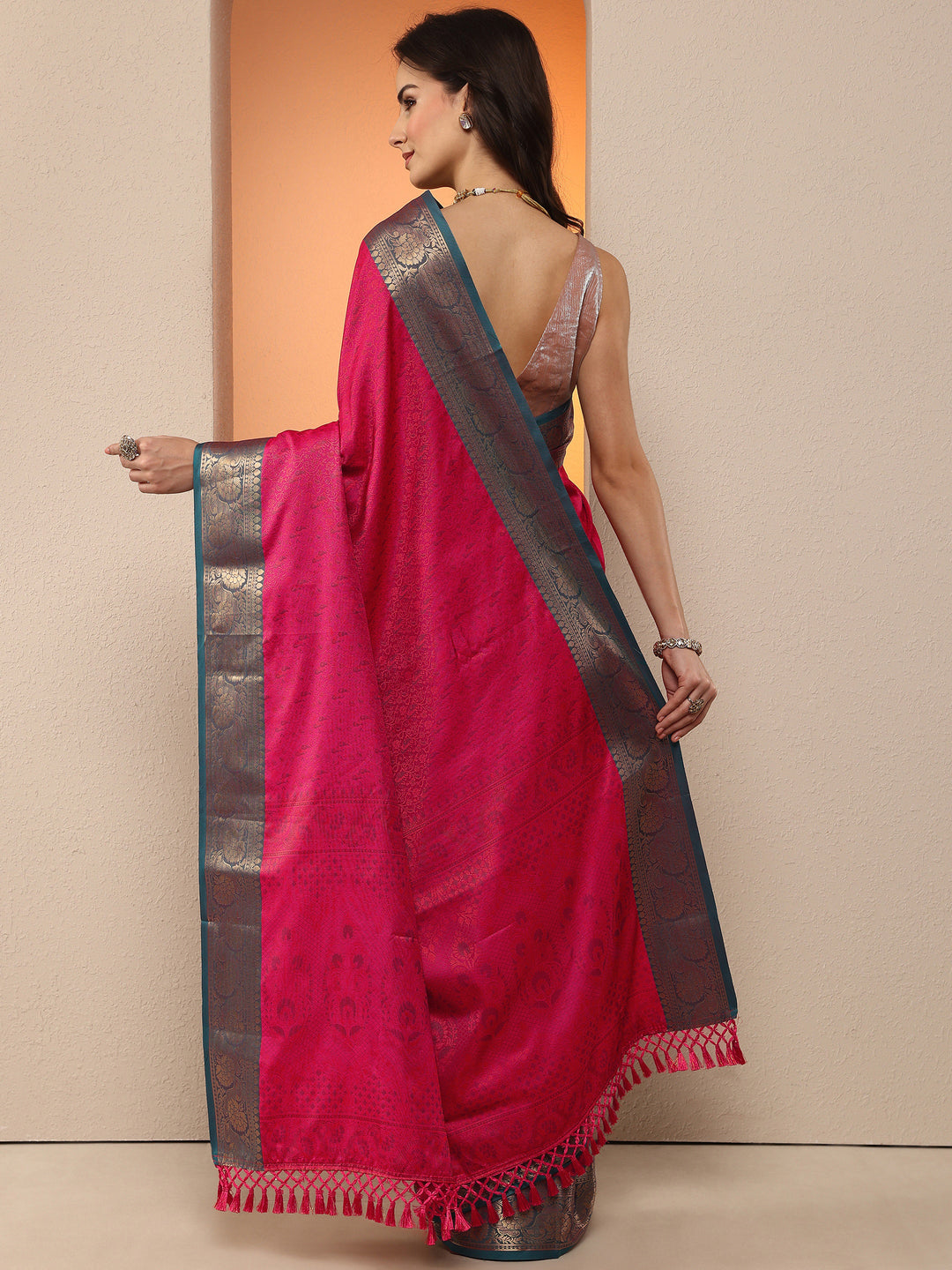  Pink Woven Design Silk Blend Saree With Unstitched Blouse Piece 