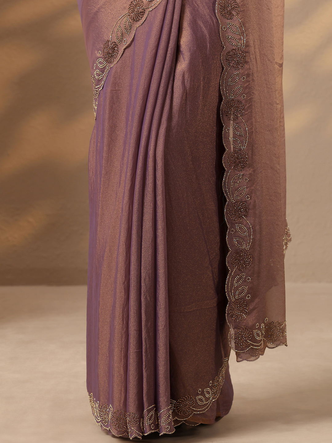  Purple Solid Silk Blend Saree With Unstitched Blouse Piece 