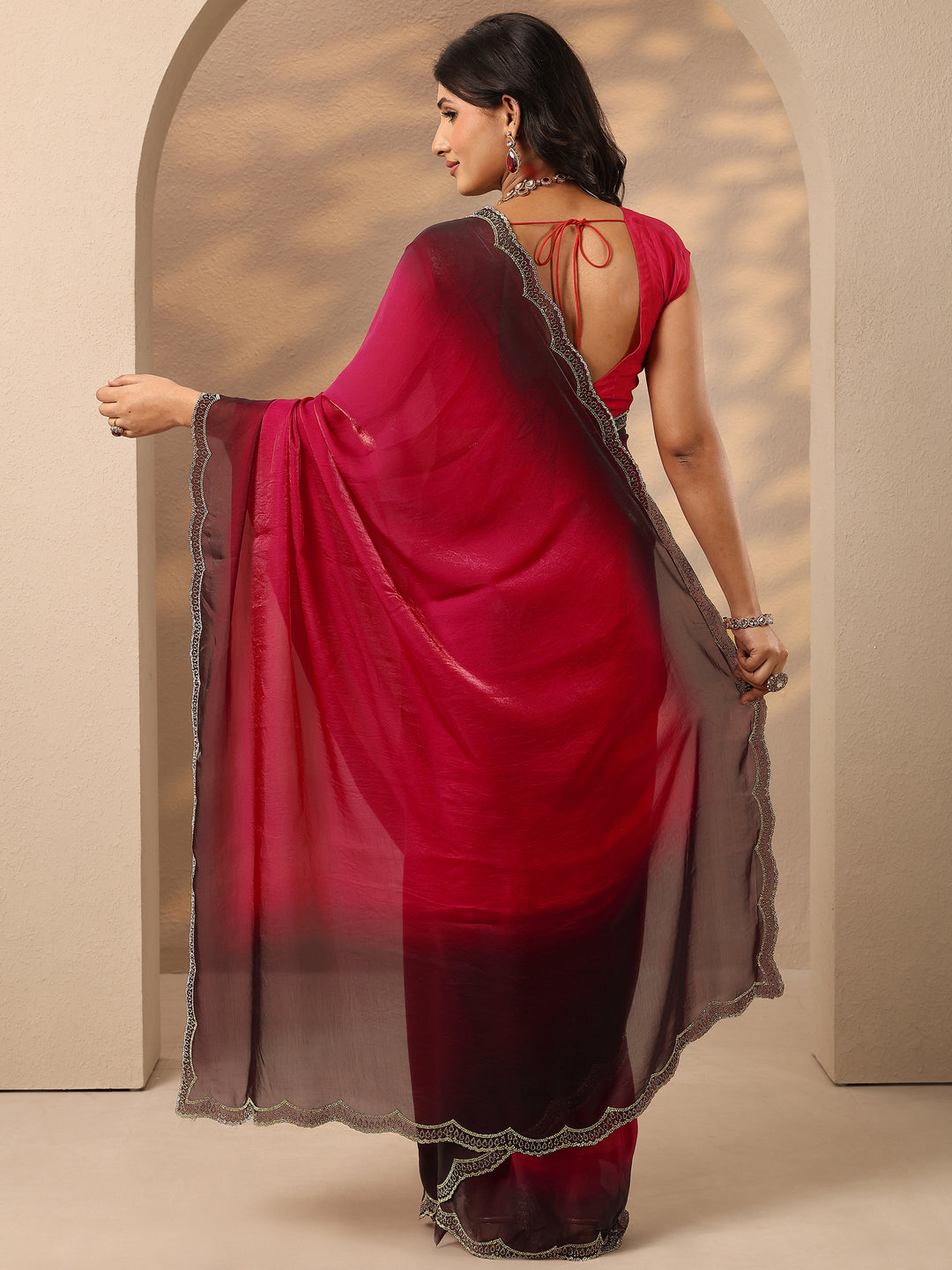  Red Solid Silk Blend Saree With Unstitched Blouse Piece 