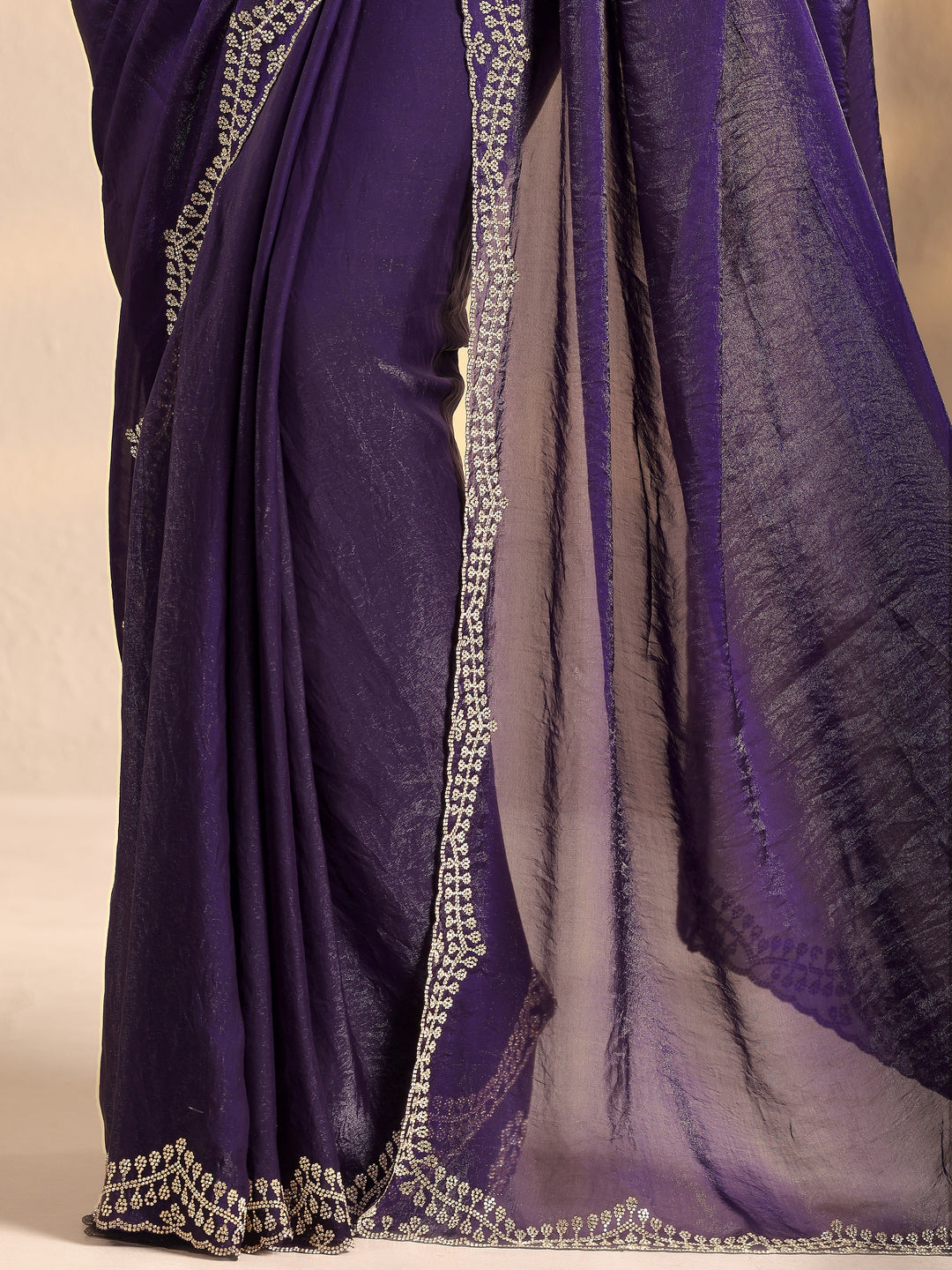  Purple Solid Silk Blend Saree With Unstitched Blouse Piece 