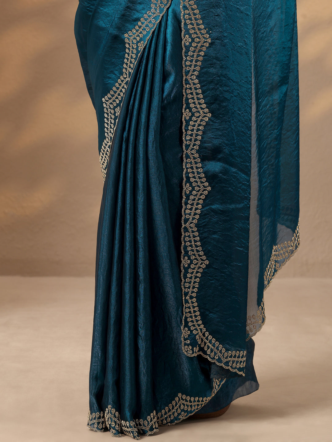  Teal Solid Silk Blend Saree With Unstitched Blouse Piece 