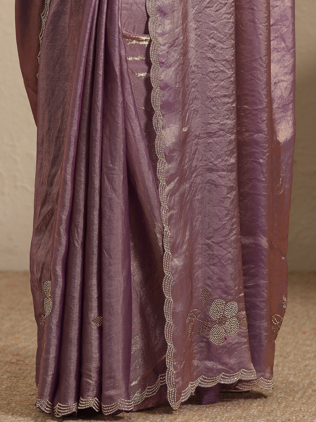  Lavender Embellished Silk Blend Saree With Unstitched Blouse Piece 