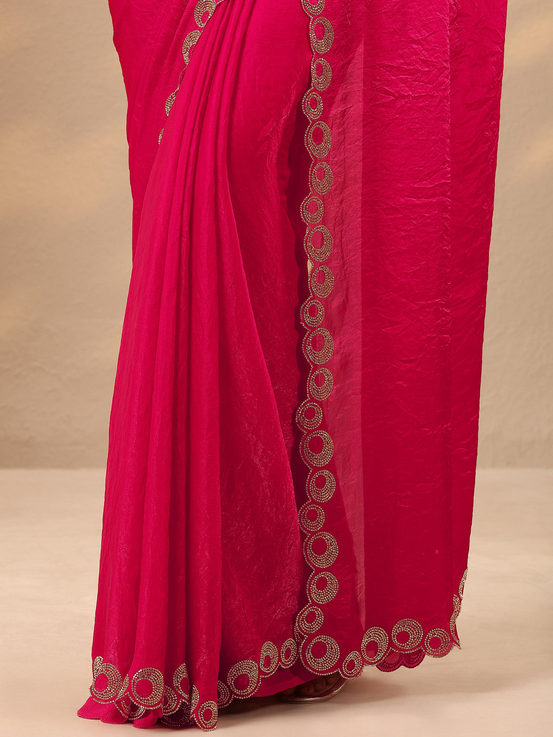  Pink Solid Silk Blend Saree With Unstitched Blouse Piece 