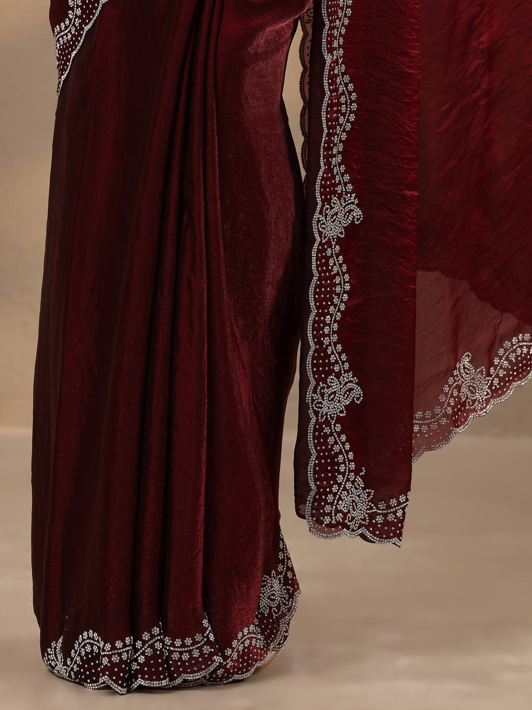  Burgundy Solid Silk Blend Saree With Unstitched Blouse Piece 