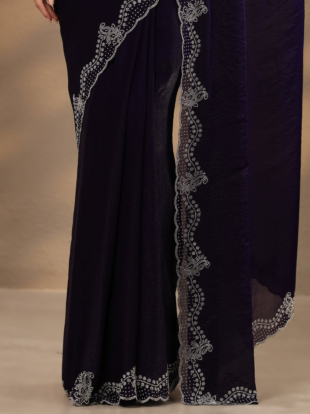  Purple Solid Silk Blend Saree With Unstitched Blouse Piece 