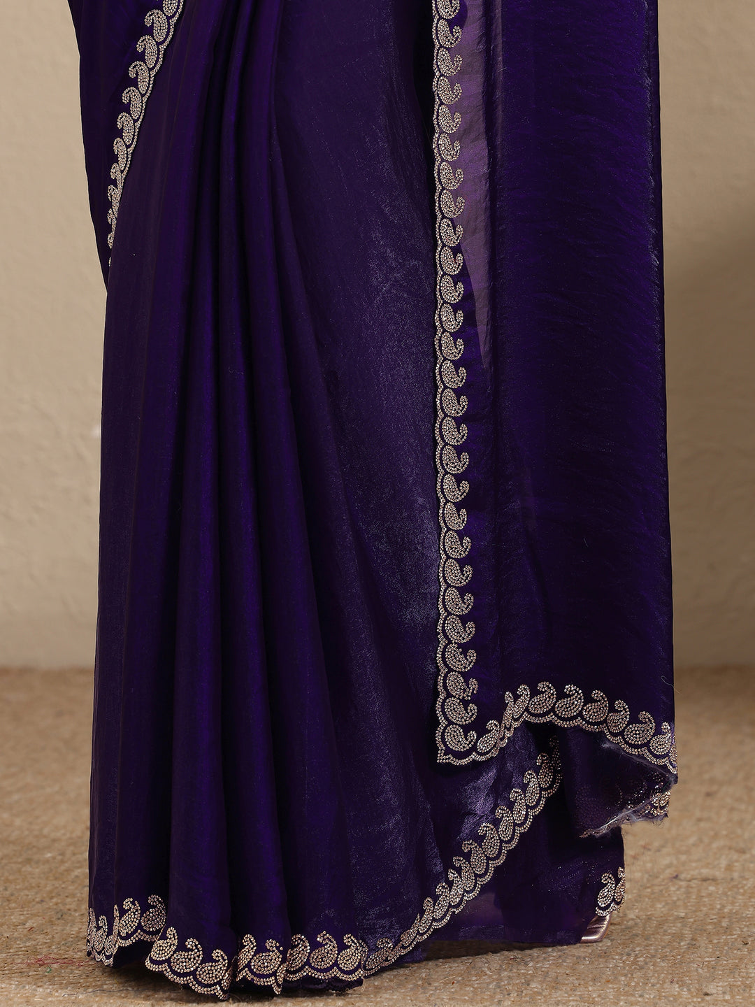  Purple Solid Silk Blend Saree With Unstitched Blouse Piece 