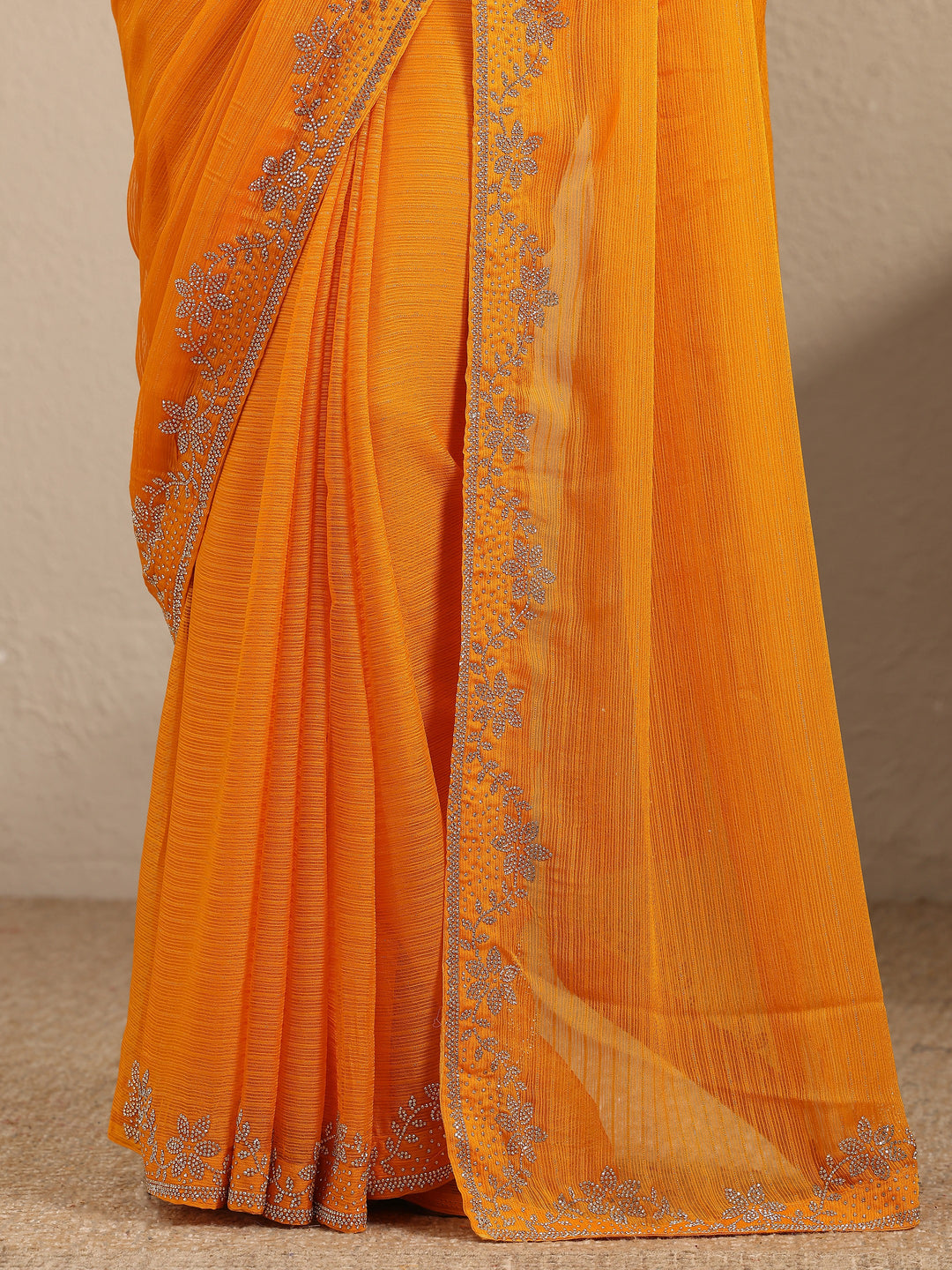  Orange Embellished Georgette Saree With Unstitched Blouse Piece 