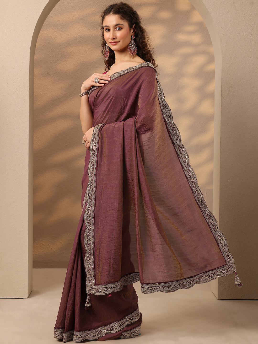  Pink Solid Silk Blend Saree With Unstitched Blouse Piece 