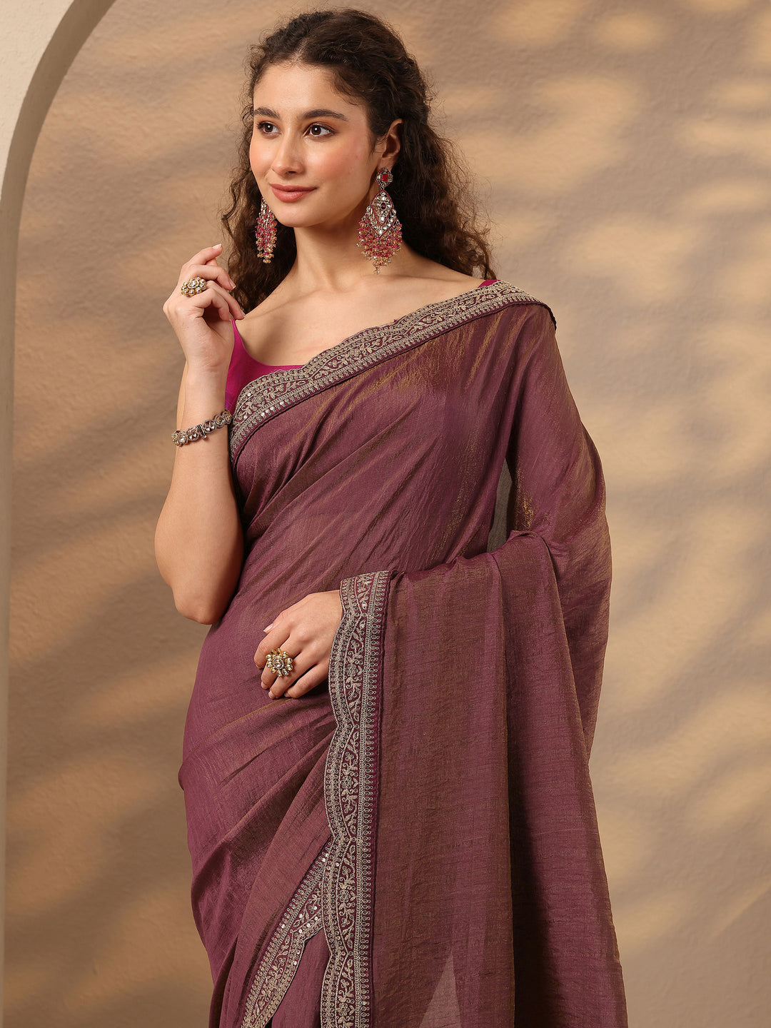  Pink Solid Silk Blend Saree With Unstitched Blouse Piece 