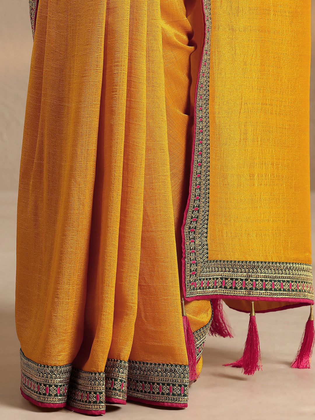  Mustard Solid Silk Blend Saree With Unstitched Blouse Piece 