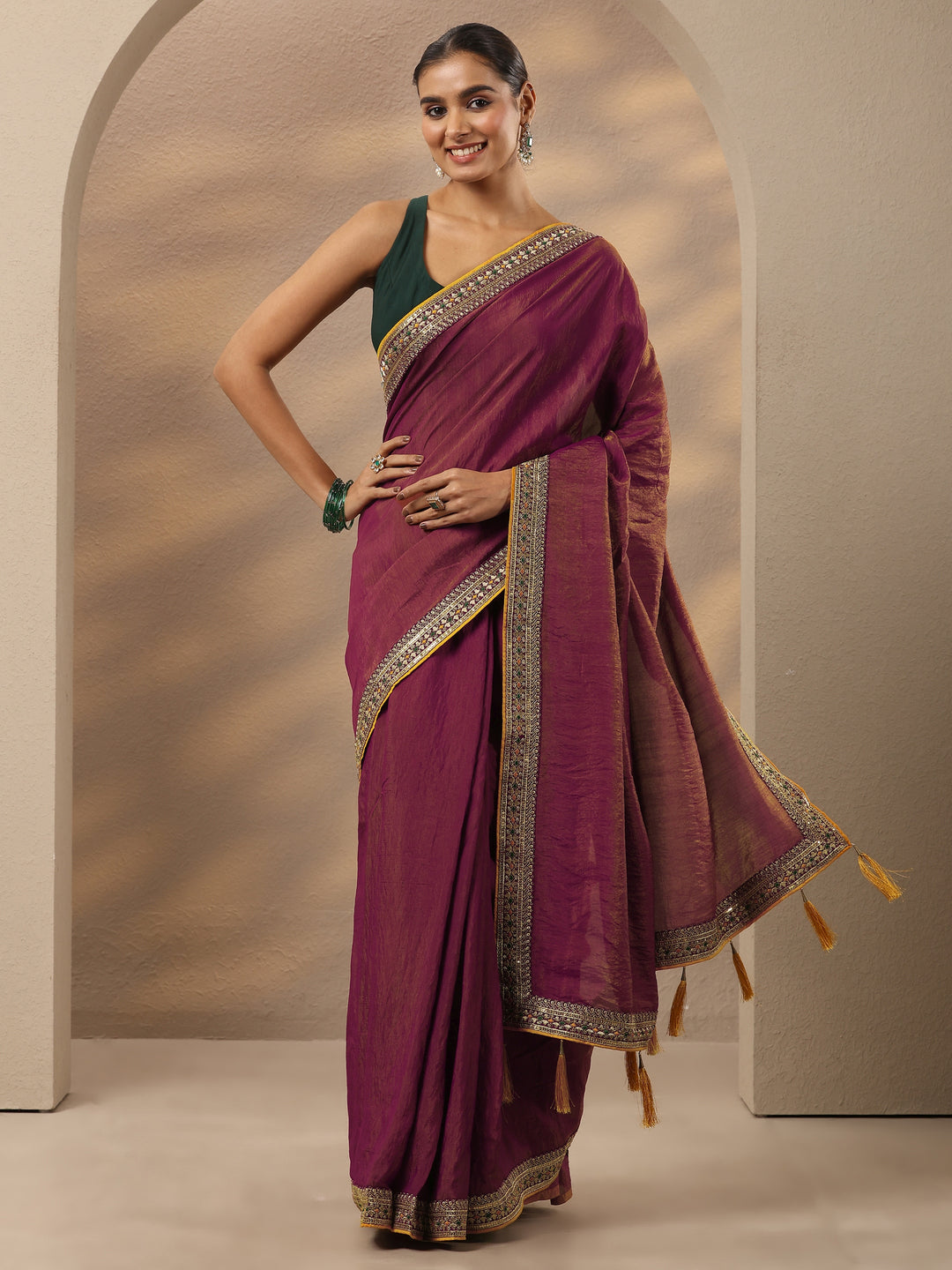  Pink Solid Silk Blend Saree With Unstitched Blouse Piece 