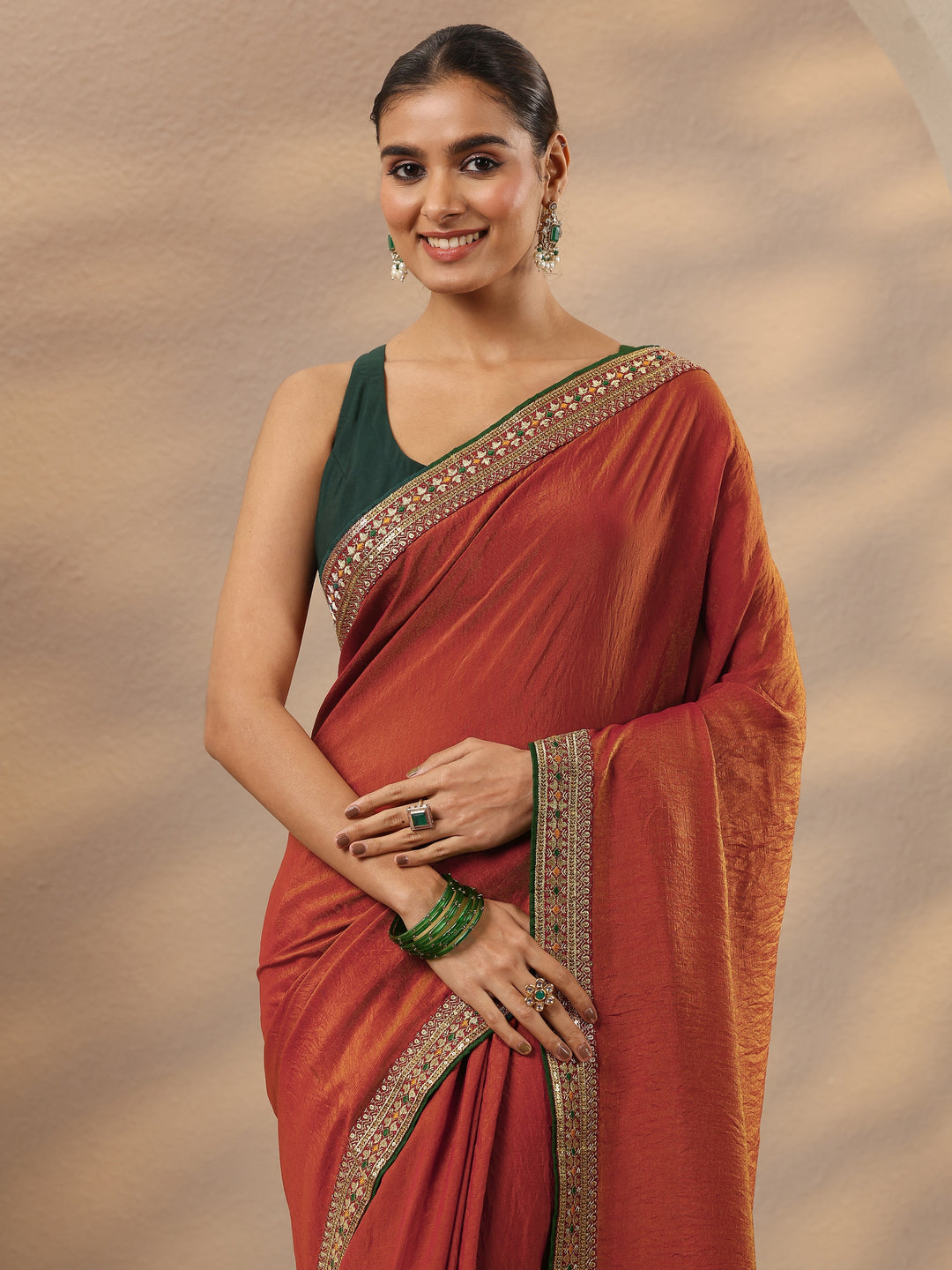  Red Solid Silk Blend Saree With Unstitched Blouse Piece 