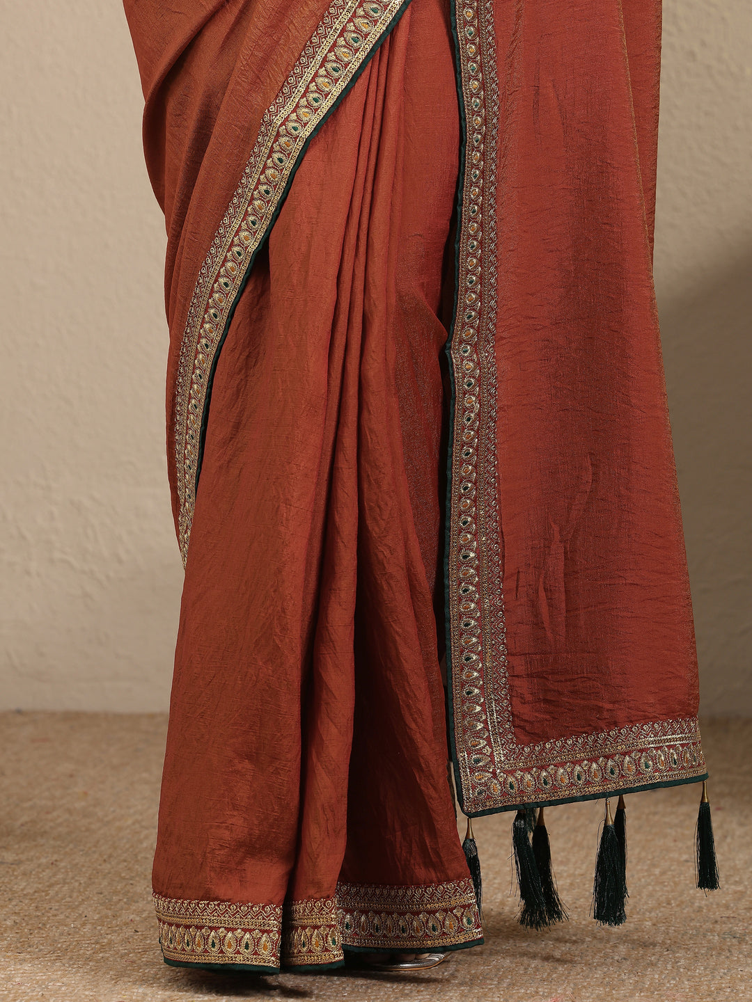  Rust Solid Silk Blend Saree With Unstitched Blouse Piece 