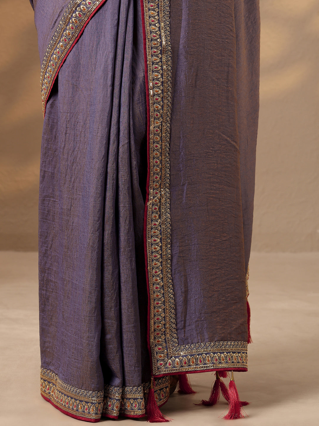  Lavender Solid Silk Blend Saree With Unstitched Blouse Piece 